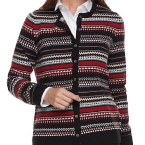 Fair isle cardigan sweater size medium petite red black - Picture 4 of 8